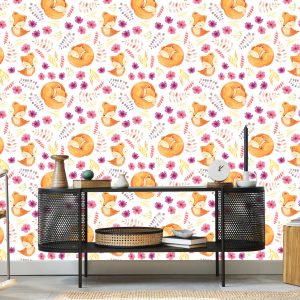 Papier Peint Petits Renards Avec Des Fleurs – Image 5