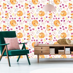 Papier Peint Petits Renards Avec Des Fleurs – Image 6