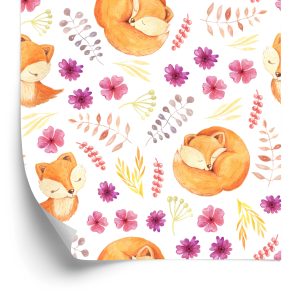 Papier Peint Petits Renards Avec Des Fleurs – Image 2