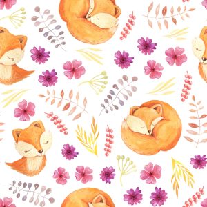 Papier Peint Petits Renards Avec Des Fleurs – Image 1