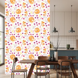 Papier Peint Petits Renards Avec Des Fleurs – Image 4