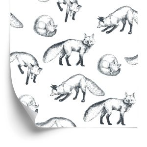 Papier Peint Renards Dessinés En Noir Et Blanc – Image 2