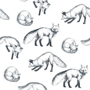 Papier Peint Renards Dessinés En Noir Et Blanc – Image 1