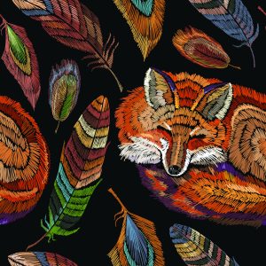 Papier Peint Renard Coloré Avec Des Plumes – Image 1