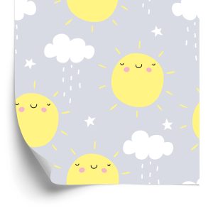 Papier Peint Pour Les Enfants - Soleil Et Nuages ​​Pluvieux – Image 2