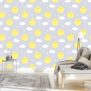 Papier Peint Pour Les Enfants - Soleil Et Nuages ​​Pluvieux – Image 3