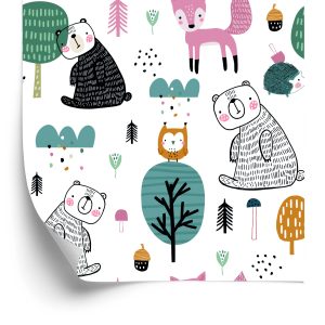Papier Peint Ours En Peluche Et Hiboux Dans La Forêt – Image 2
