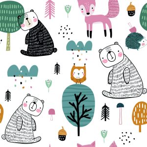 Papier Peint Ours En Peluche Et Hiboux Dans La Forêt – Image 1