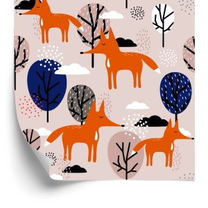 Papier Peint Renards Avec Des Arbres Et Des Nuages – Image 2