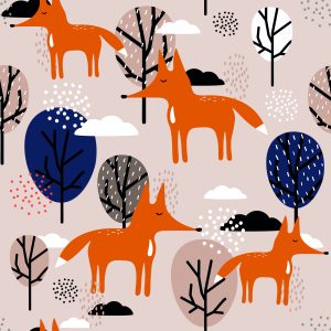 Papier Peint Renards Avec Des Arbres Et Des Nuages – Image 1