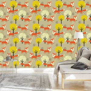 Papier Peint Renards Et Arbres Minimalistes – Image 3