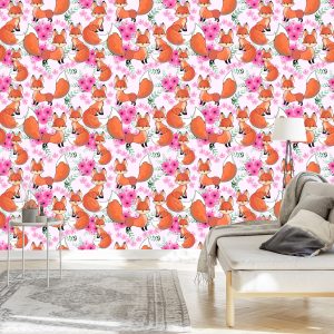 Papier Peint Beaux Renards Avec Des Fleurs – Image 3