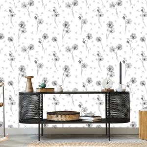 Papier Peint Fleurs De Pissenlit Noir Et Blanc – Image 5