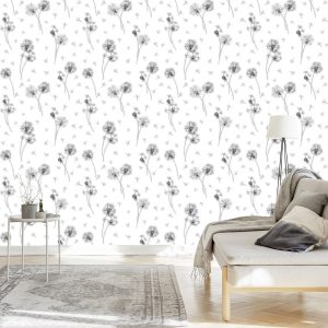 Papier Peint Fleurs De Pissenlit Noir Et Blanc – Image 3