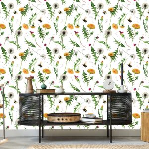 Papier Peint Fleurs De Pissenlit Avec Des Abeilles – Image 5
