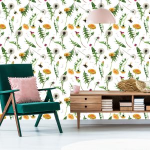 Papier Peint Fleurs De Pissenlit Avec Des Abeilles – Image 6