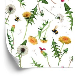 Papier Peint Fleurs De Pissenlit Avec Des Abeilles – Image 2