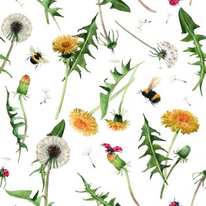 Papier Peint Fleurs De Pissenlit Avec Des Abeilles – Image 1