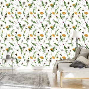 Papier Peint Fleurs De Pissenlit Avec Des Abeilles – Image 3