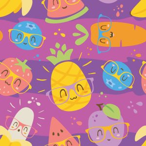 Papier Peint Pour Les Enfants - Fruits Et Légumes Colorés Dans Des Verres – Image 1