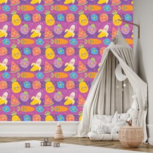 Papier Peint Pour Les Enfants - Fruits Et Légumes Colorés Dans Des Verres – Image 3