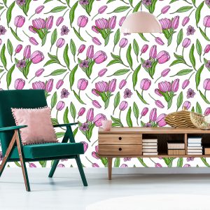 Papier Peint Tulipes En Fleurs Dessinées – Image 6