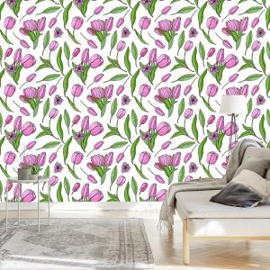 Papier Peint Tulipes En Fleurs Dessinées – Image 3