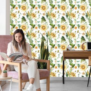 Papier Peint Sur Les Feuilles De Maïs De Tournesol De Couloir Modèle 3D – Image 7