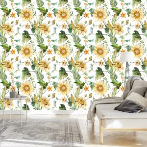 Papier Peint Sur Les Feuilles De Maïs De Tournesol De Couloir Modèle 3D – Image 3