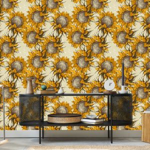 Papier Peint Fleurs De Tournesol Dans Un Style Vintage – Image 5