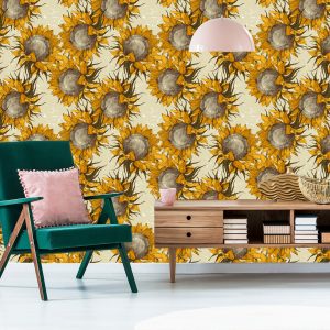 Papier Peint Fleurs De Tournesol Dans Un Style Vintage – Image 6