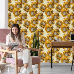Papier Peint Fleurs De Tournesol Dans Un Style Vintage – Image 7