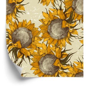 Papier Peint Fleurs De Tournesol Dans Un Style Vintage – Image 2