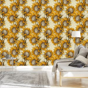 Papier Peint Fleurs De Tournesol Dans Un Style Vintage – Image 3