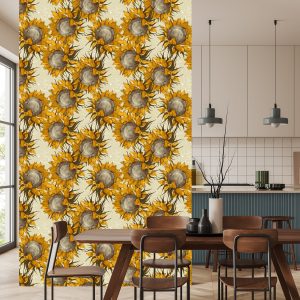 Papier Peint Fleurs De Tournesol Dans Un Style Vintage – Image 4