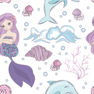 Papier Peint Sirènes Et Dauphins Colorés – Image 1
