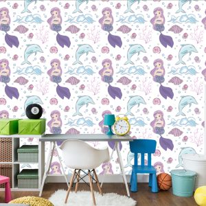 Papier Peint Sirènes Et Dauphins Colorés – Image 4