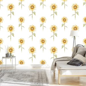 Papier Peint Tournesols Peints Vintage – Image 3