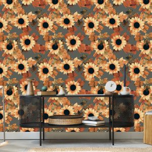 Papier Peint Tournesols Peints Avec Des Feuilles – Image 5