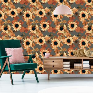 Papier Peint Tournesols Peints Avec Des Feuilles – Image 6