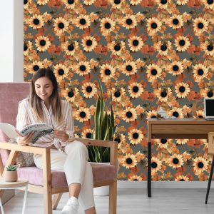 Papier Peint Tournesols Peints Avec Des Feuilles – Image 7