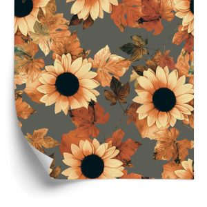Papier Peint Tournesols Peints Avec Des Feuilles – Image 2