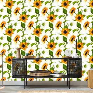 Papier Peint Grands Tournesols Avec Feuilles – Image 5