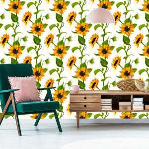 Papier Peint Grands Tournesols Avec Feuilles – Image 6