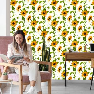 Papier Peint Grands Tournesols Avec Feuilles – Image 7