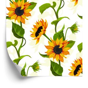 Papier Peint Grands Tournesols Avec Feuilles – Image 2