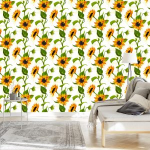 Papier Peint Grands Tournesols Avec Feuilles – Image 3