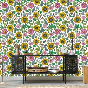 Papier Peint Tournesols Colorés Avec Des Plantes – Image 5