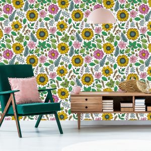 Papier Peint Tournesols Colorés Avec Des Plantes – Image 6