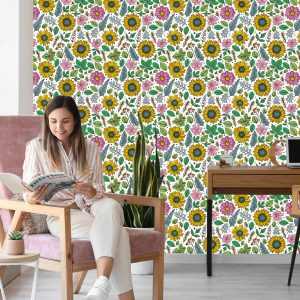 Papier Peint Tournesols Colorés Avec Des Plantes – Image 7